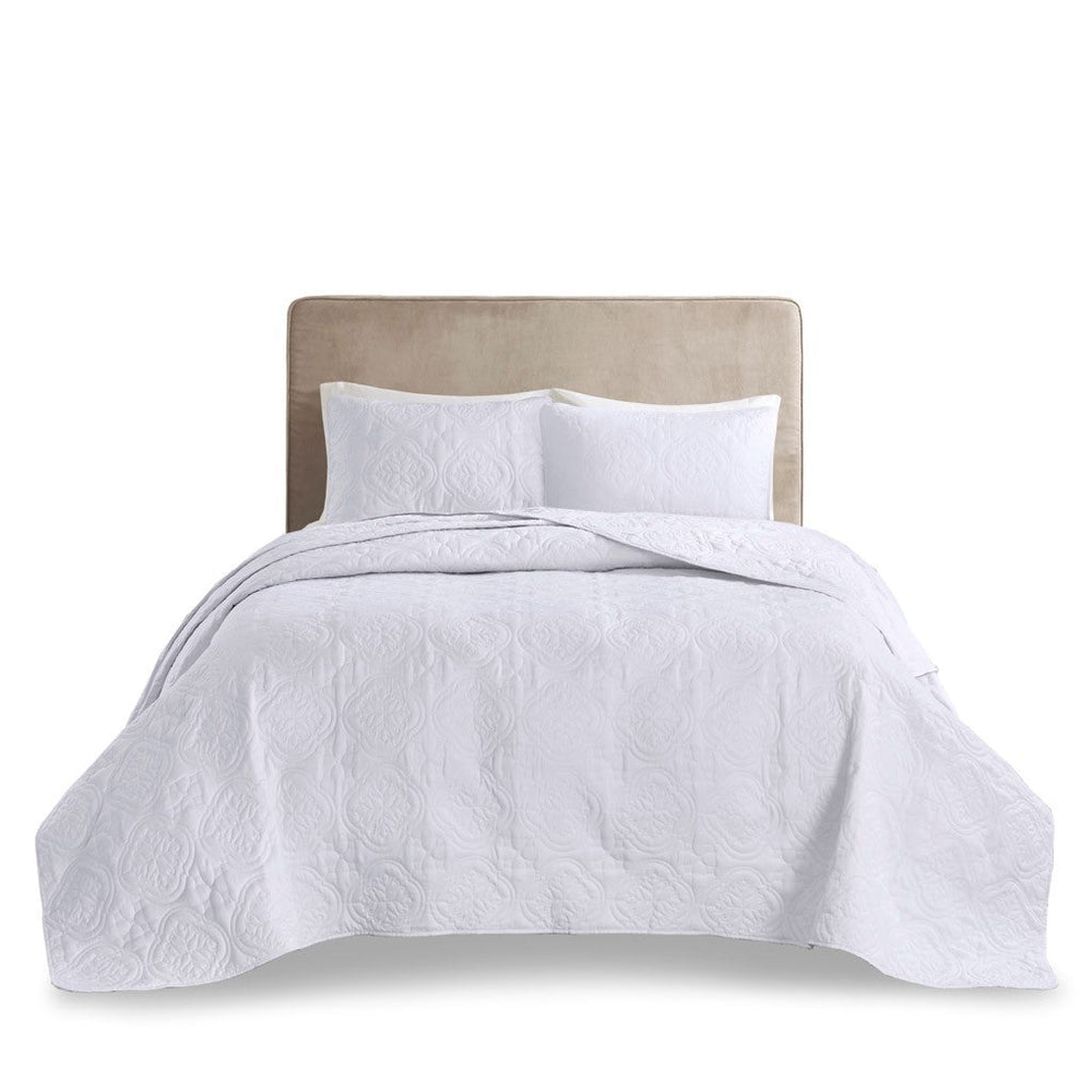 3 Piece Reversible Bedspread Set White Full/Queen Media 7