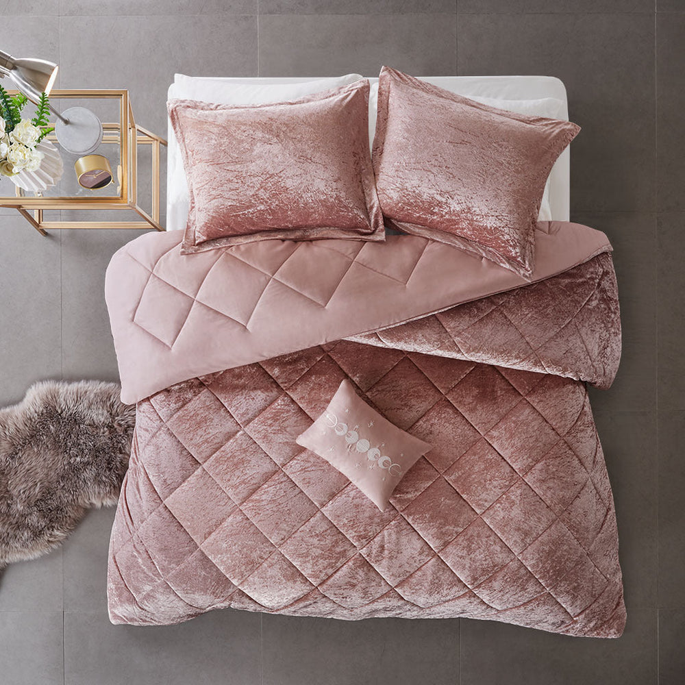 Full/Queen Velvet Comforter Set with Throw Pillow Media 11