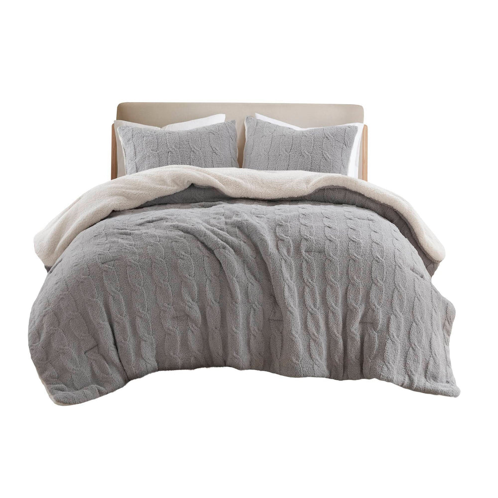 3 Pieces King/Cal King Cable Knit Chenille Comforter Set,Gray Media 6