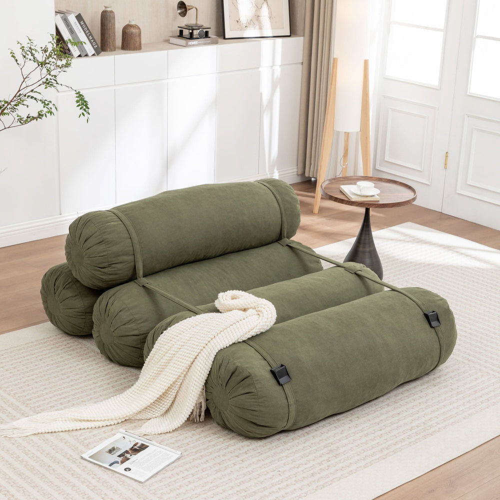 Corduroy Floor Sofa With Adjustable Straps & Multi Person Lounge Chair Media 2