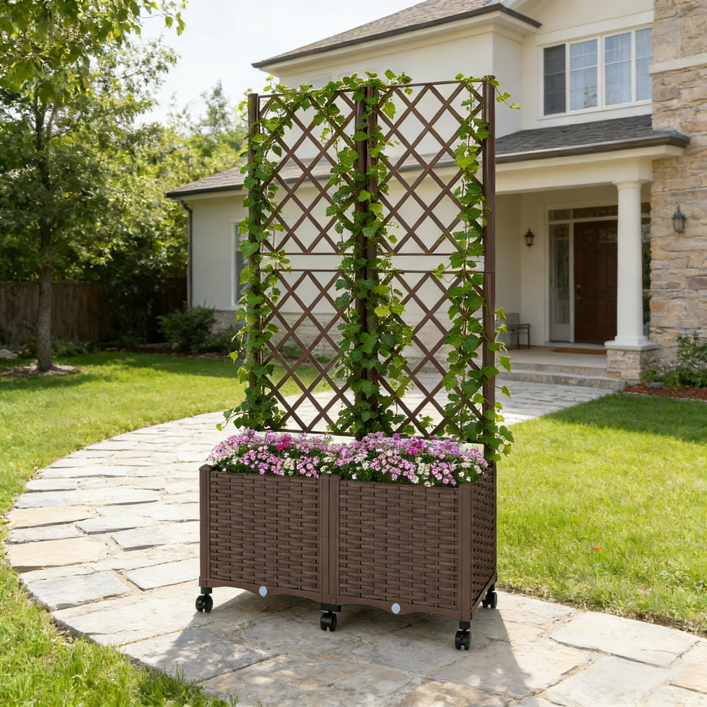 Outdoor Stylish Planter Box,Mobile Raised Garden Bed Media 1