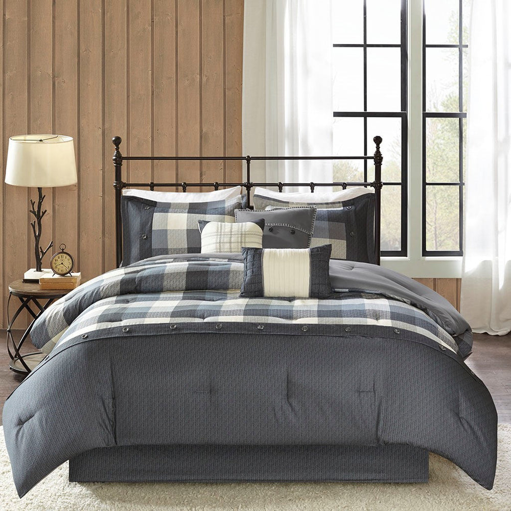 7 Piece Herringbone Comforter Set Grey Queen Media 3