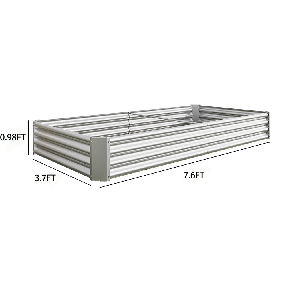2PCS Silver 8×4×1ft Metal Raised Rectangle Garden Planter Beds Media 14