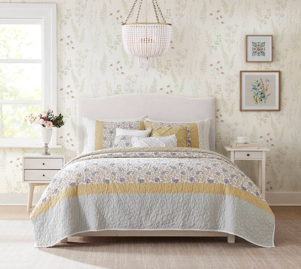6 Piece Cotton Percale Quilt Set with Throw Pillows Yellow King/Cal King Media 3