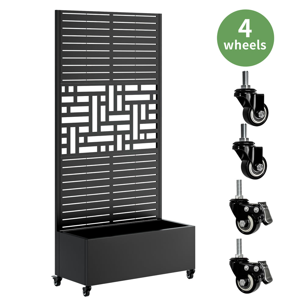 Metal Planter Box with Trellis, 73'x35'x16 Metal Raised Garden Bed with Trellis, Metal Planter Box with Drainage Holes & Lockable Wheels & Privacy Screen for Climbing Plants, Vegetables, Vines Media 5