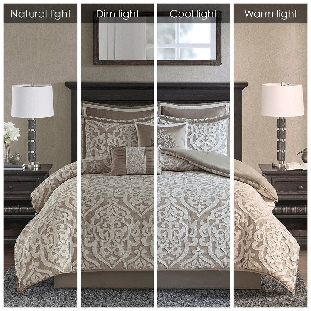 8 Piece Jacquard Comforter Set Tan/Ivory King Media 11