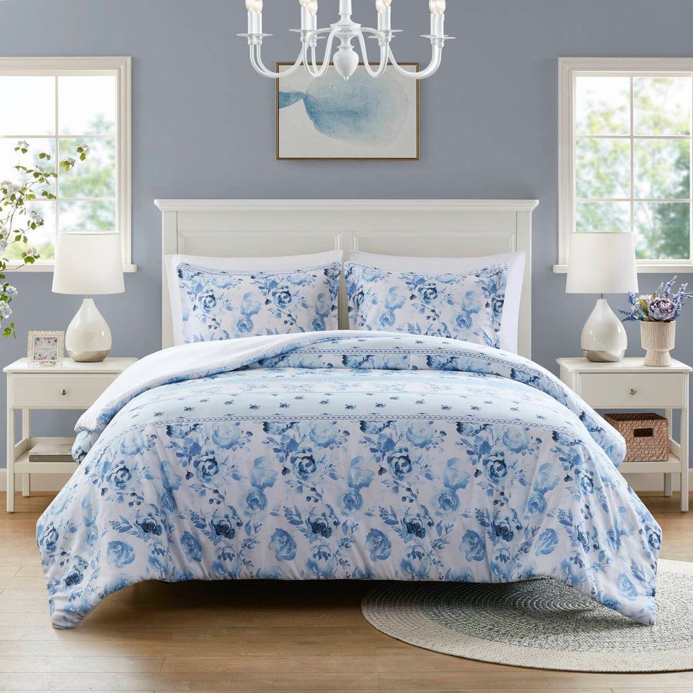 Floral Striped Duvet Cover Set Full/Queen Media 11