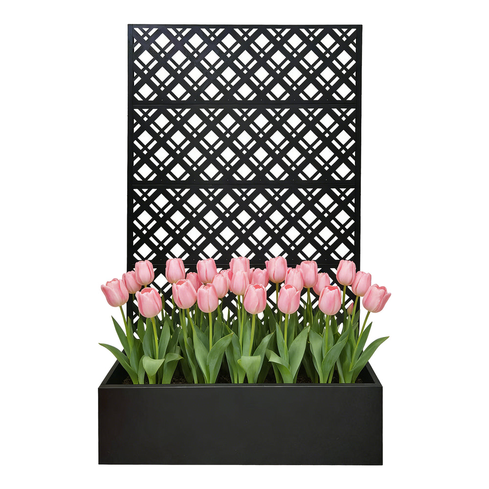 Rhombus Black Metal Planter Raised Garden Bed with Trellis 70.9in H x 43.3in W x 15.8in D for Climbing Plants Flowers Vegetables, Galvanized Iron with Drainage Holes Media 2