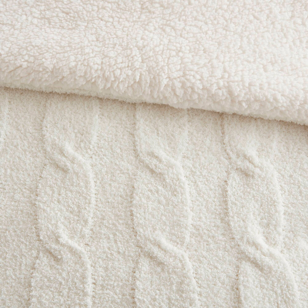 3 Pieces Full/Queen Cable Knit Chenille Comforter Set,Ivory Media 12