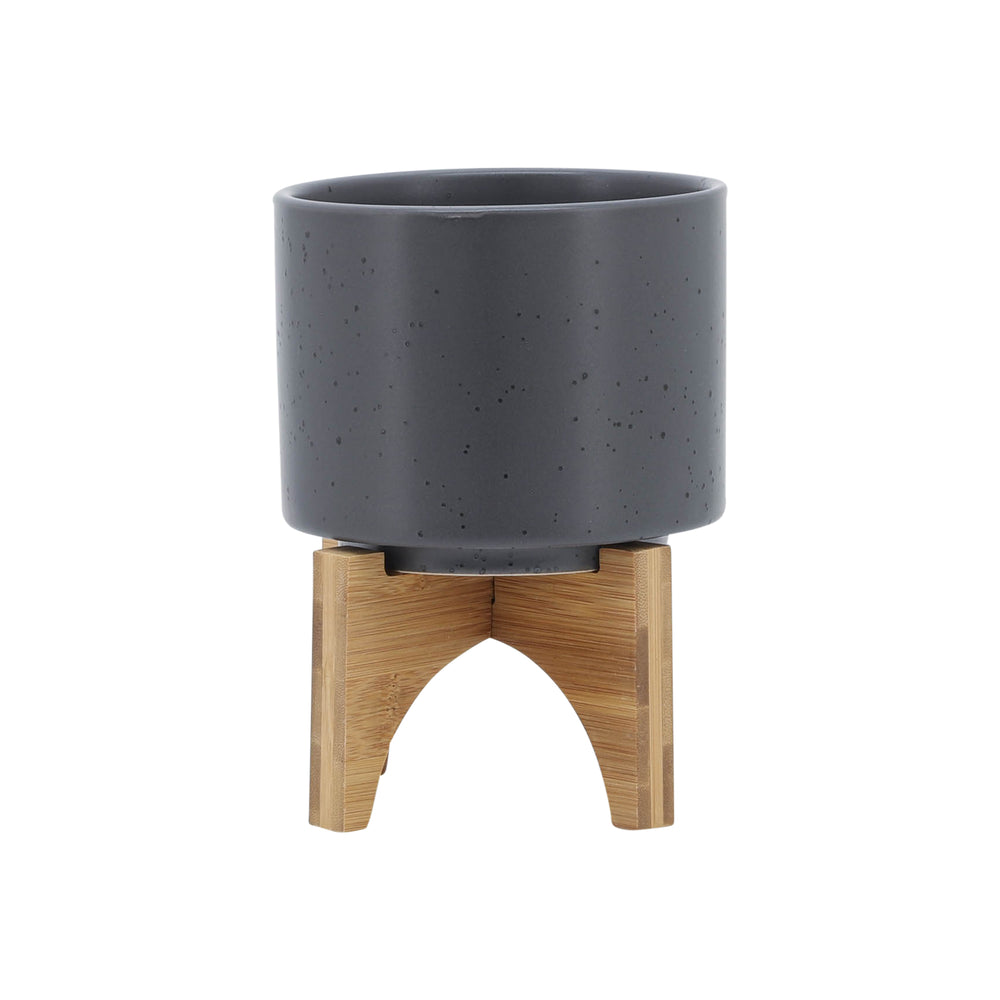 5' PLANTER W/ WOOD STAND, MATTE GRAY Media 2