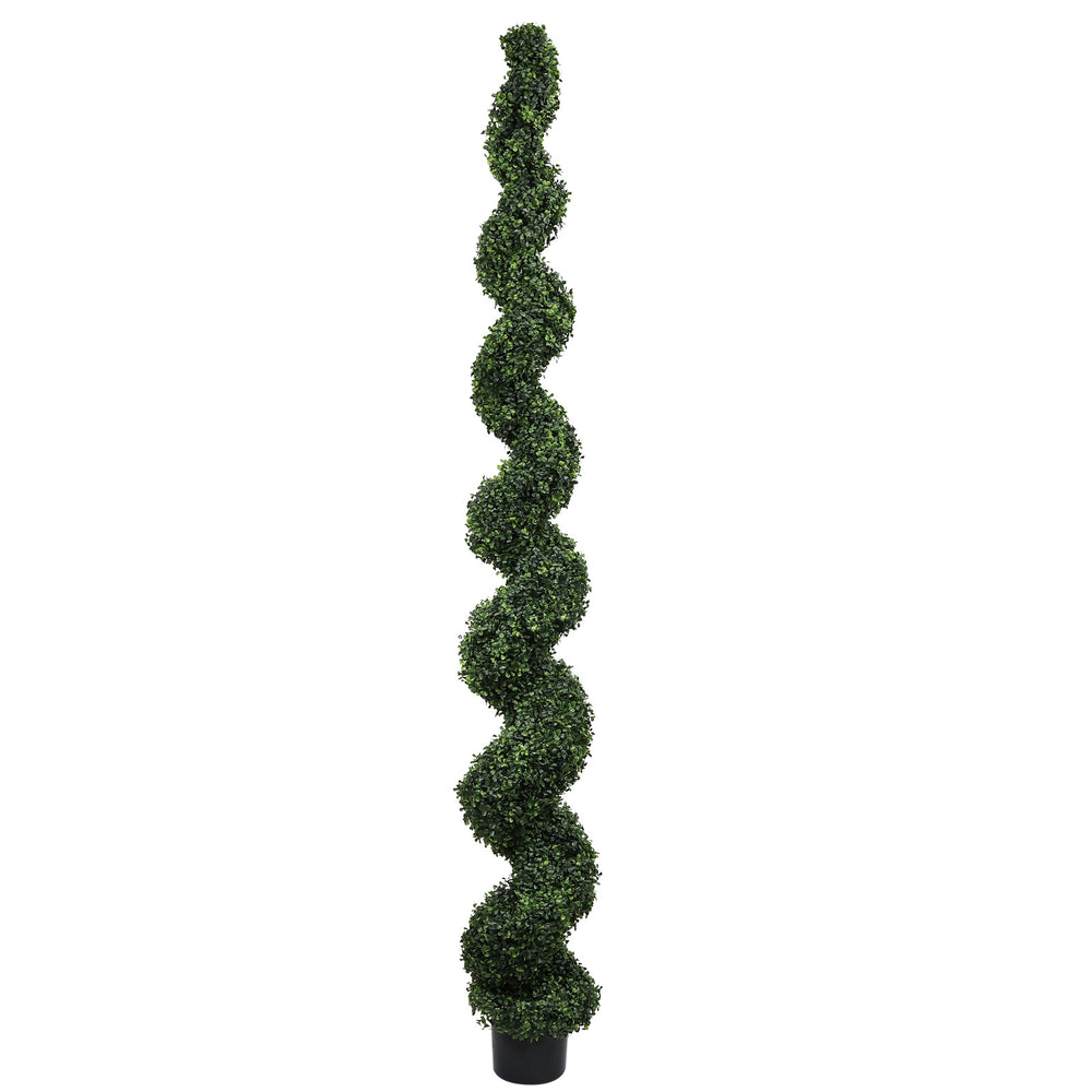 7FT Spiral Topiary Trees Artificial Outdoor Faux Boxwood Plants Large Twisted Green Potted Trees with Dark Green Leaves for Garden Front Porch Patio Planter Decoration, 1pc/set Media 3