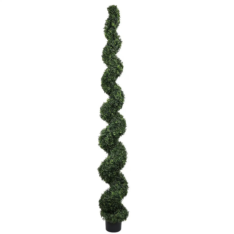 7FT Spiral Topiary Trees Artificial Outdoor Faux Boxwood Plants Large Twisted Green Potted Trees with Dark Green Leaves for Garden Front Porch Patio Planter Decoration, 1pc/set