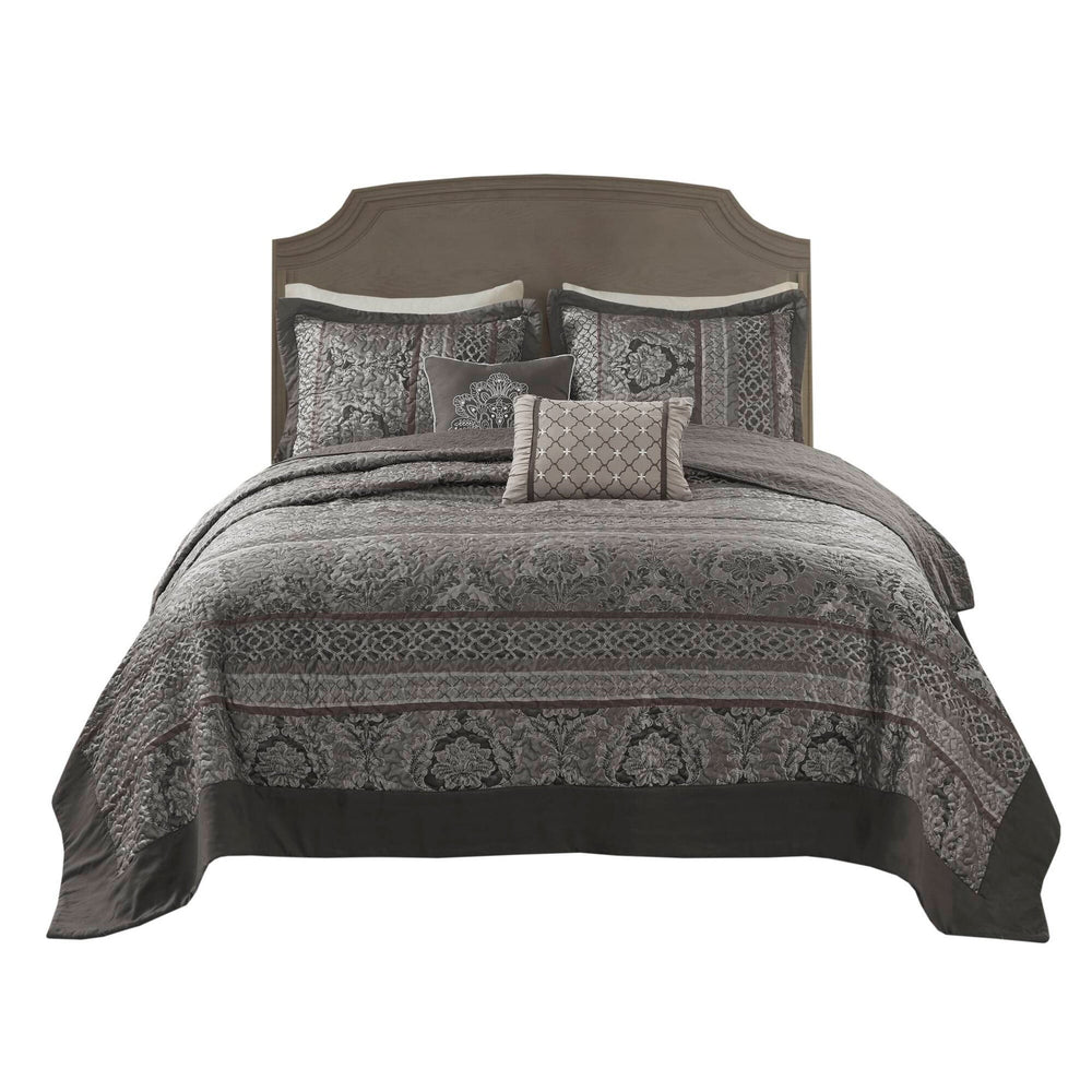 5-Piece King 5 Piece Reversible Jacquard Bedspread Set,Grey Media 11