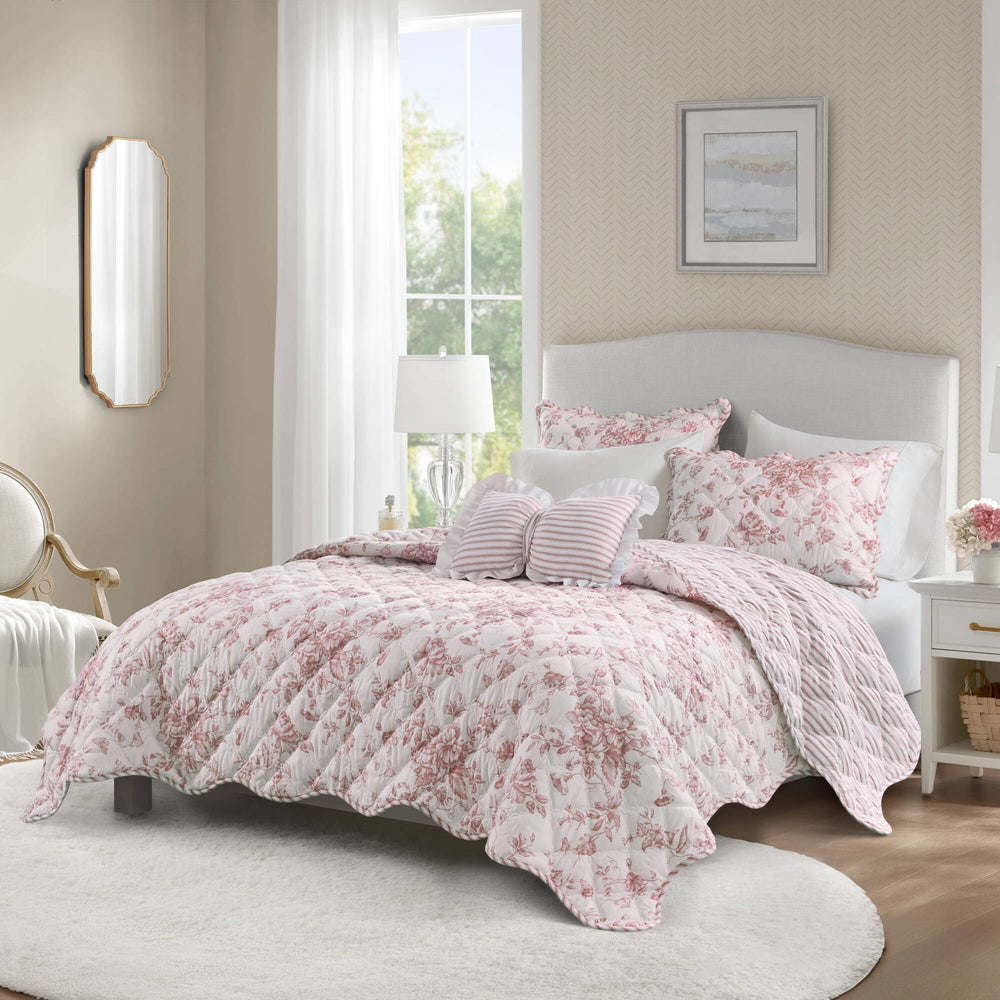 4 Pieces Full/Queen  Quilt Set with Decorative Pillow,Pink Media 1