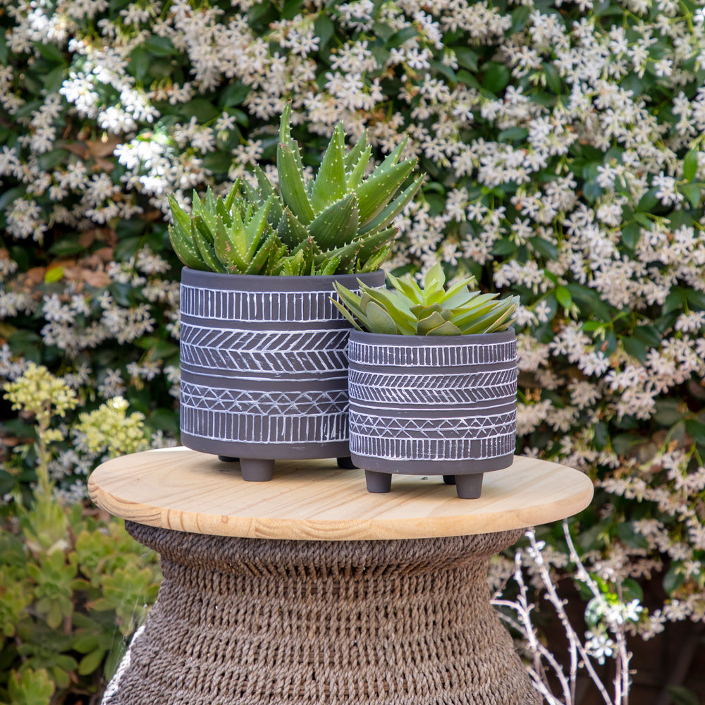 S/2  TRIBAL LOOK FOOTED PLANTER 6/8', BLACK Media 1