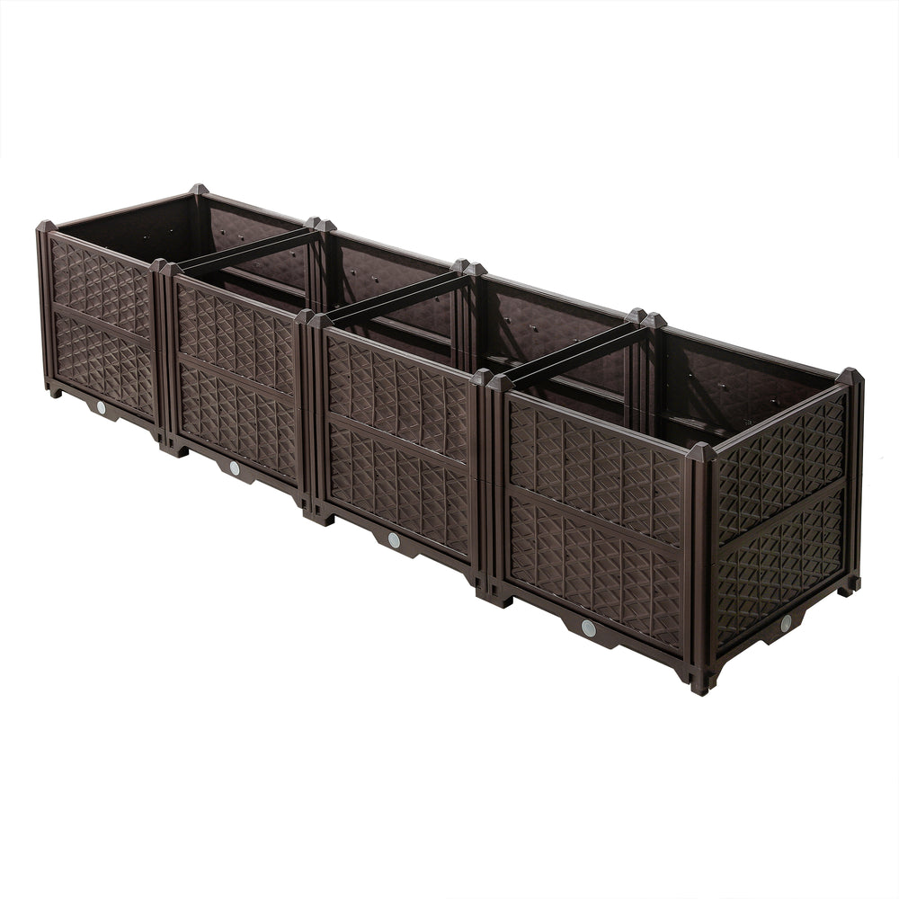 Indoor/Outdoor Rectangular Plastic Planting Box Kit for Vegetables, Herbs, Flowers & Succulents, Coffee, Polypropylene, 62.80 Inches Media 5