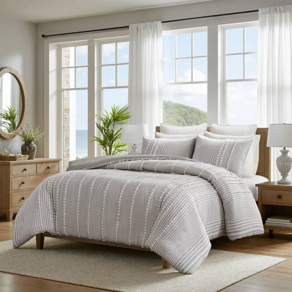 3- Piece King Cotton Yarn Dyed Duvet Cover Set Media 16