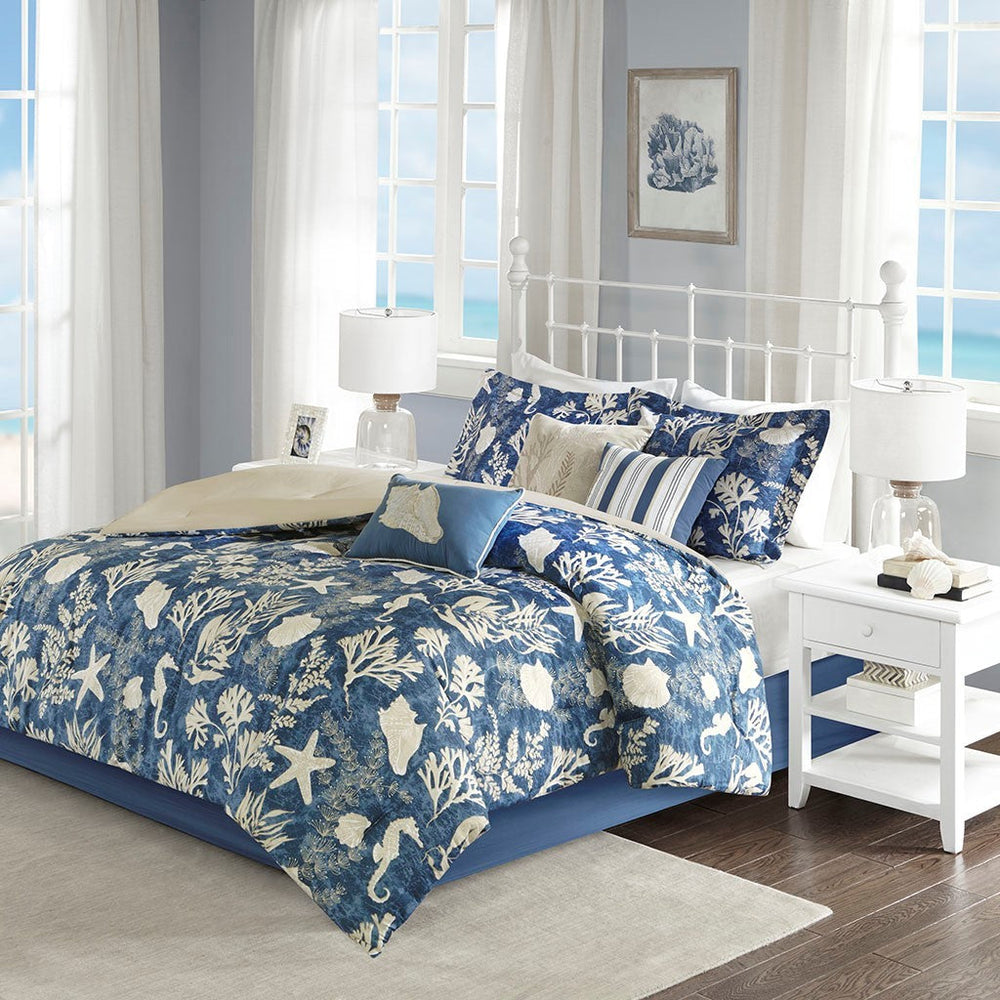 7 Piece Cotton Sateen Comforter Set Blue Queen Media 1