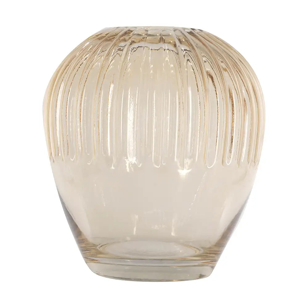 26929232 D7.9x8.7'H Rounded Glass Accent Vase with Ribbed Amber Finish     DTY Store Glass Accent Vase with Ribbed Amber Finish     DTY Store