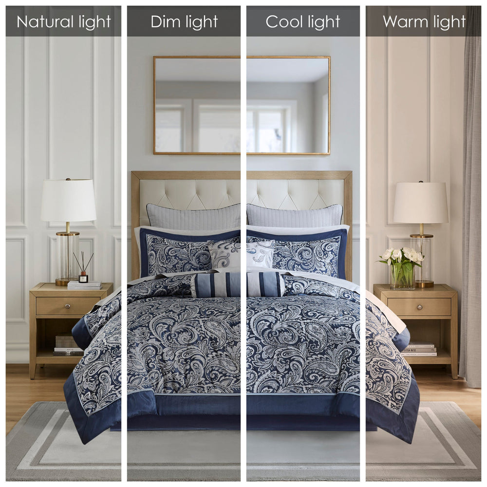 12 Piece Comforter Set with Cotton Bed Sheets Navy Queen Media 7