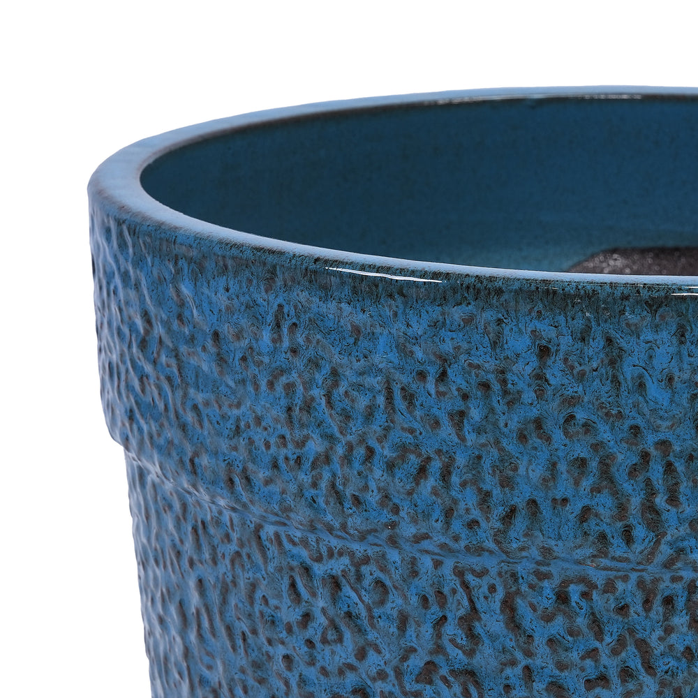 Handmade Ceramic Planter Set of 3, 15/12/9 Inch Diameter, Blue Textured Pattern, for Succulents & Indoor Plants, Windowsill & Bookshelf Use, Breathable Clay Media 14