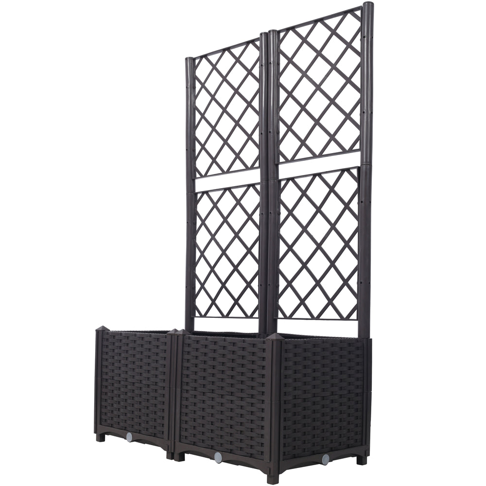 Poly Rattan Brown Trellis Raised Bed  with Drainage Plug - 2 Removable Pots with Large Flower Boxes - Built-in Support for Climbing Plants - Outdoor Patio Garden Decoration Media 4