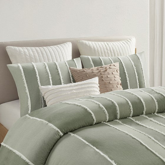 King/Cal King 3 Piece Striped Cotton Duvet Cover Set Media 3