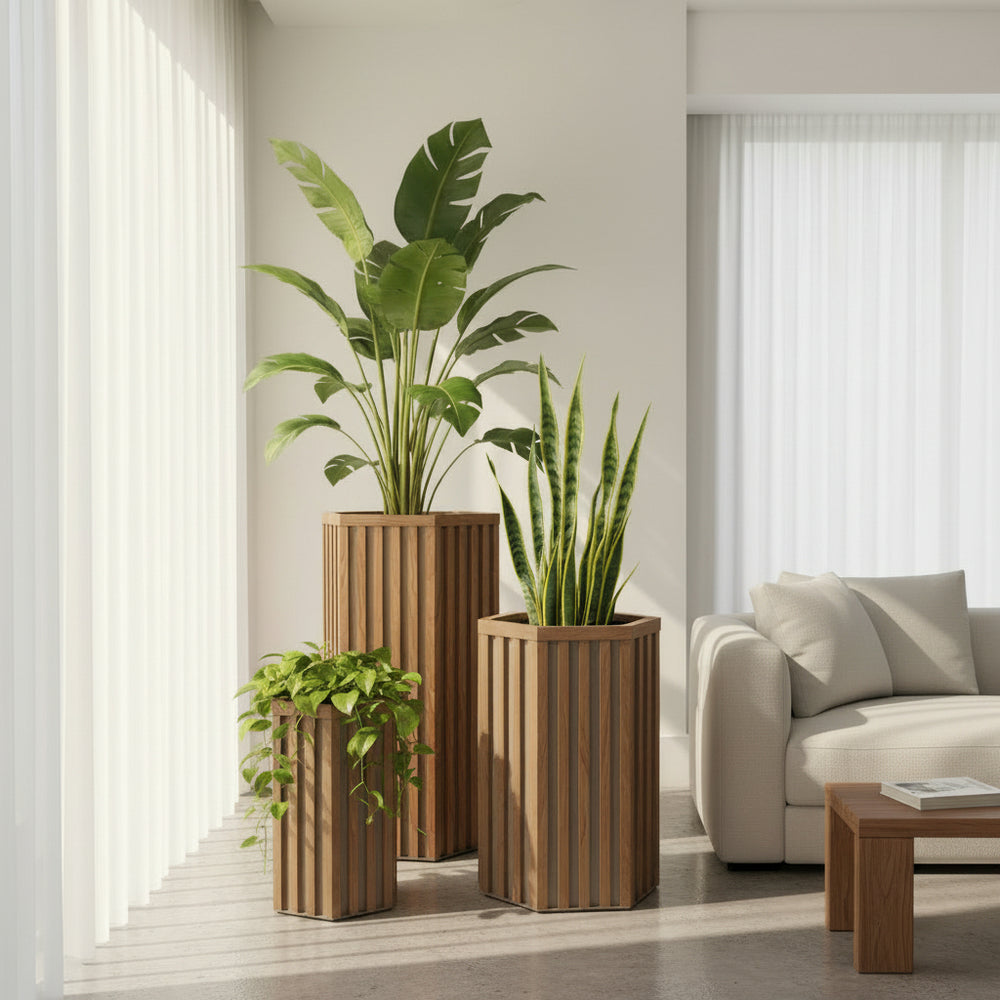 Hexagon Column Planter LG - Medium Brown Media 4