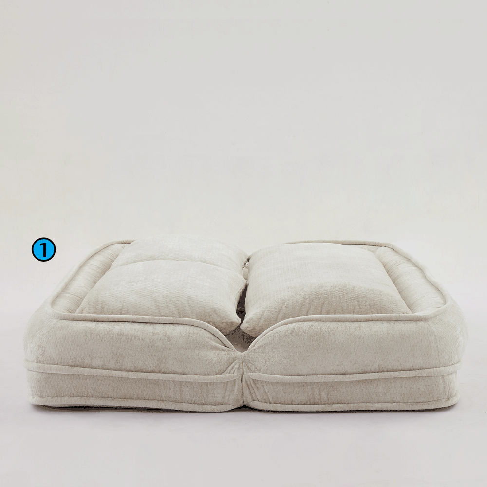 Pet Sofa Bed Chenille 2-In-1 Lounge Couch With 5 Adjustable Positions For People & Pets Beige Media 10