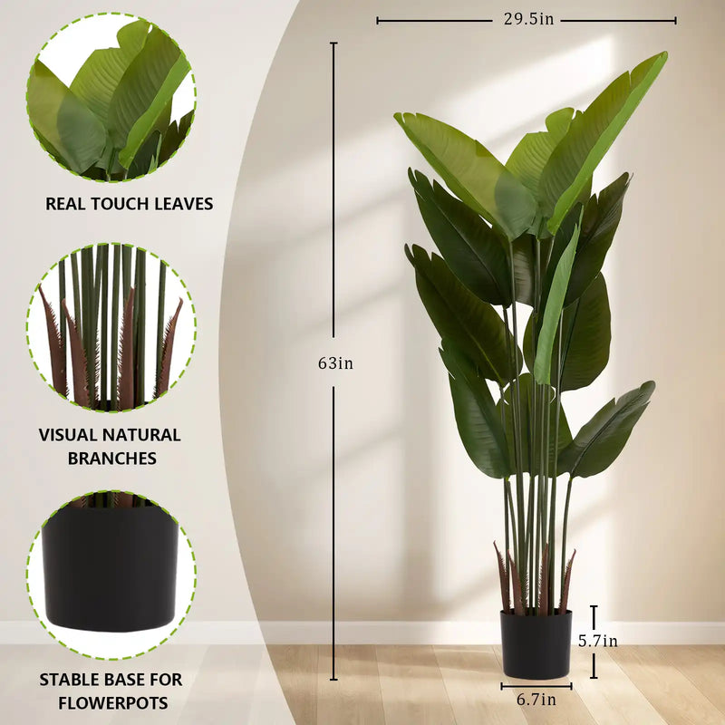 Artificial Bird of Paradise Plant 160cm Tall Faux Tropical Palm Tree Green Plastic Indoor Outdoor Decoration