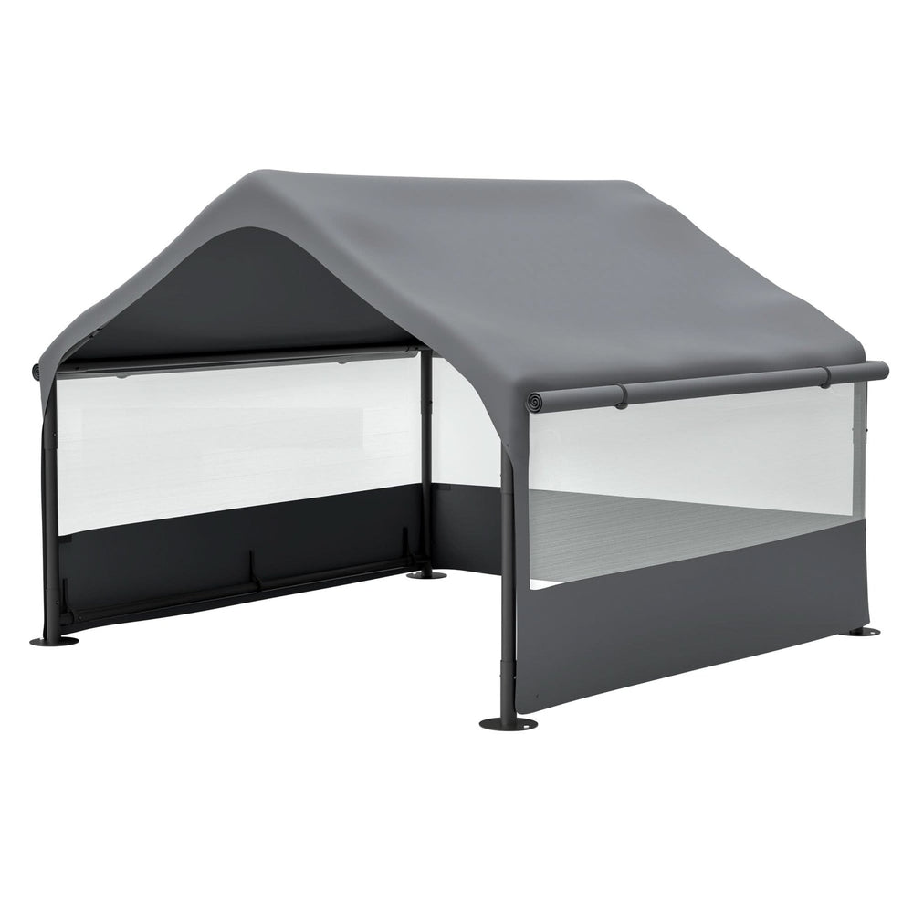 Extra Large Outdoor Dog House Tent with 3-Sided Mesh Windows, Breathable Sun Rain Cover Pet Shelter with Canopy and Ground Stakes for Dogs, Cats, Livestock – 4' x 4' x 3.3', Gray Media 17