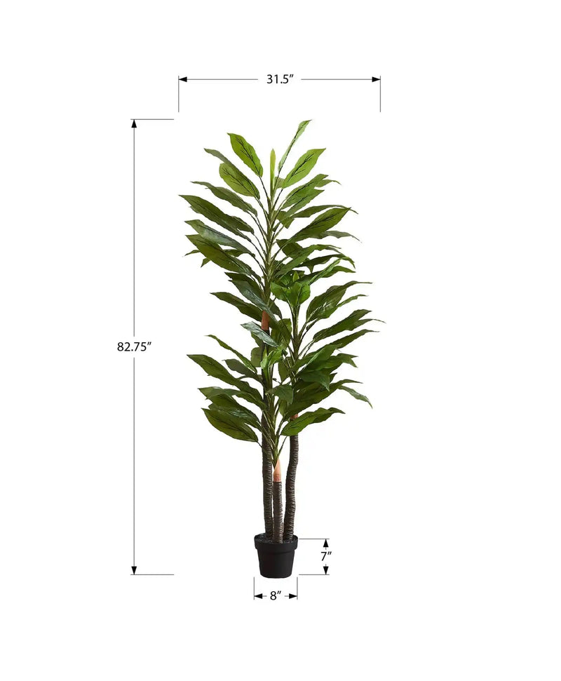 Artificial Plant, 83' Tall, Indoor, Dracaena Tree, Decorative, Faux,  Fake, Floor, Potted, Real Touch, Green Leaves, Black Pot