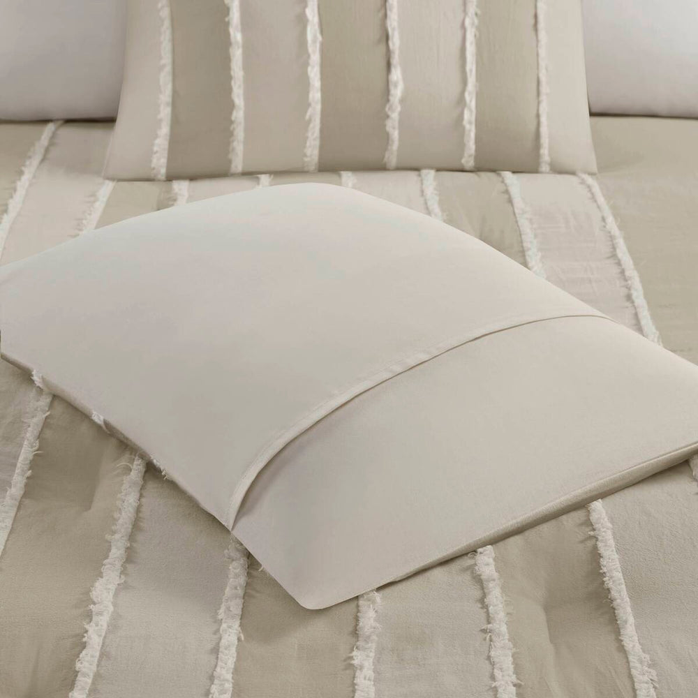 3 Piece Striped Cotton Comforter Set Taupe King/Cal King Media 3