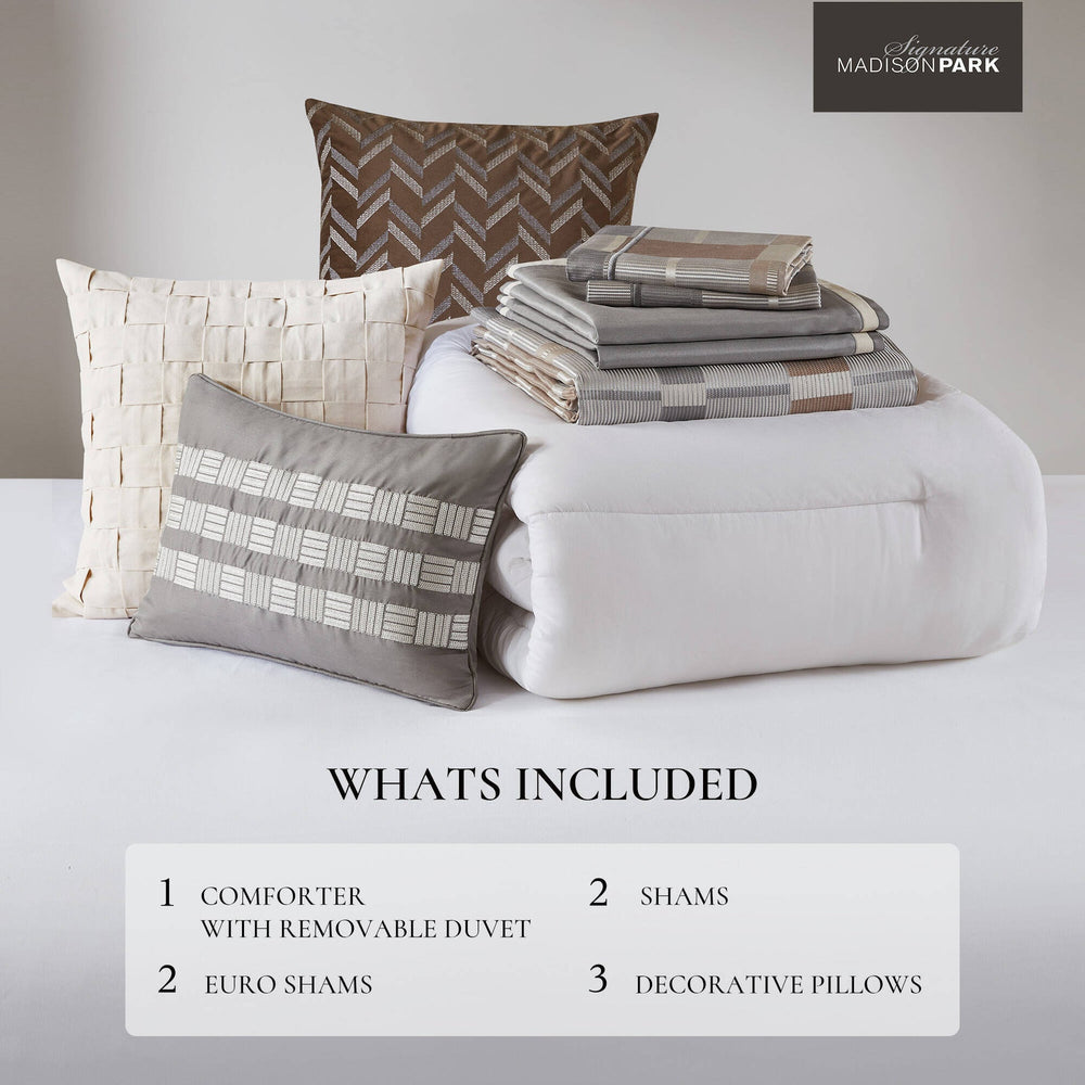 8 PCS Queen Jacquard Oversized Duvet Style Comforter Set Taupe Media 10