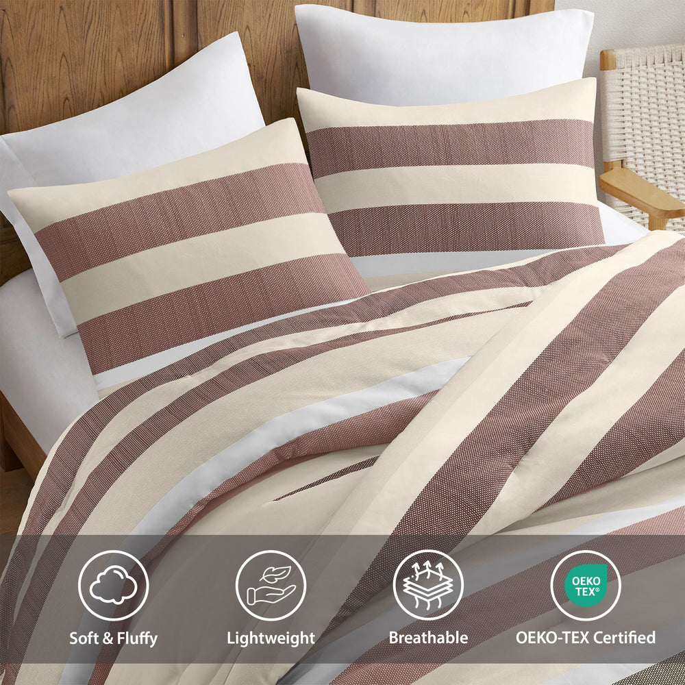 3-Piece Full/Queen Stripe Textured Print Comforter Set,Terracotta Media 12