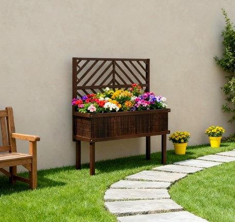 Raised Garden Bed,Elevated Wood Planter with Trellis for Climbing Plants,with Legs and Drainage Holes Media 7