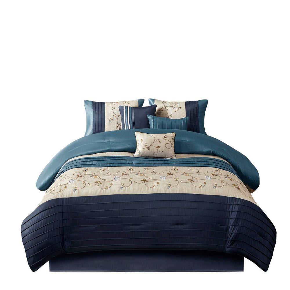 Embroidered 7 Piece Comforter Set Navy King Media 11