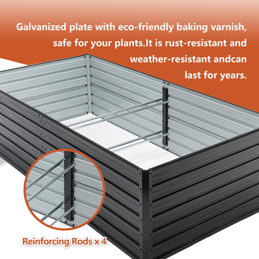 2 Pack Metal Raised Garden Bed Kit Outdoor - 8x4x2 FT Galvanized Planter Boxes Set, Rectangle Vegetable & Flower Beds for Herbs, Fruits, Planting (Black) Media 4