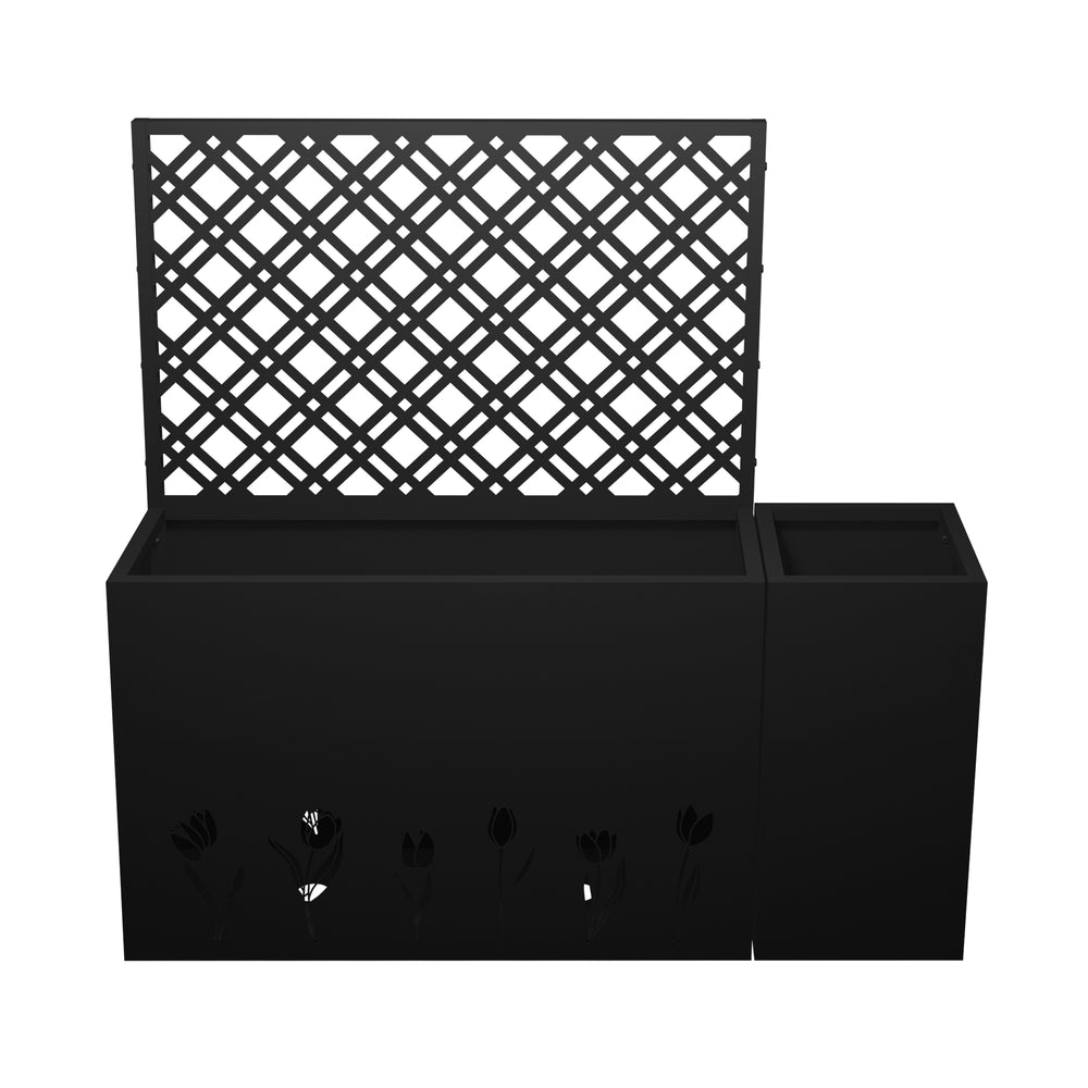 2-Piece Metal Planter Box with Trellis - 23.6in Depth Raised Garden Bed for Outdoor Indoor Use, Rust-Resistant Galvanized Steel Flower Planter with Drainage Holes, Tulip Black Media 1