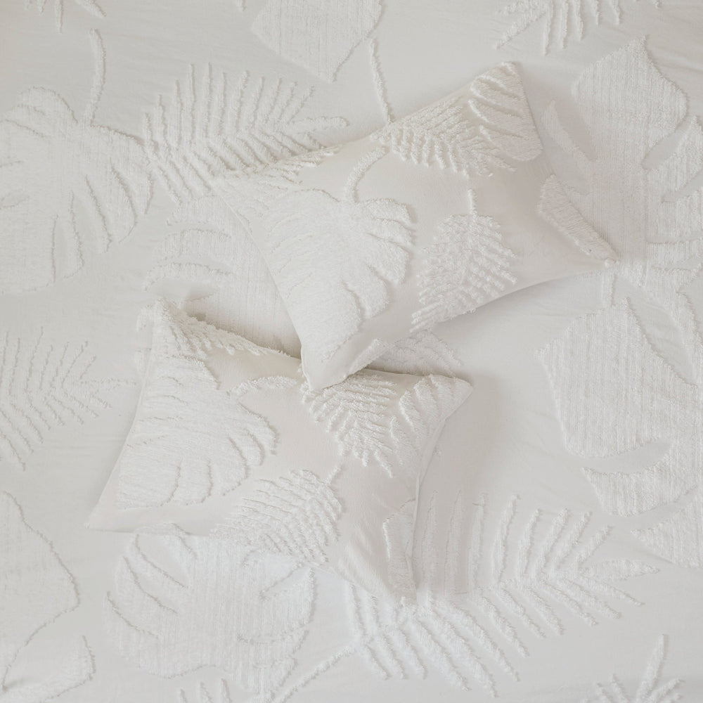 3 Piece Tufted Cotton Chenille Palm Comforter Set Off-White King/Cal King Media 9