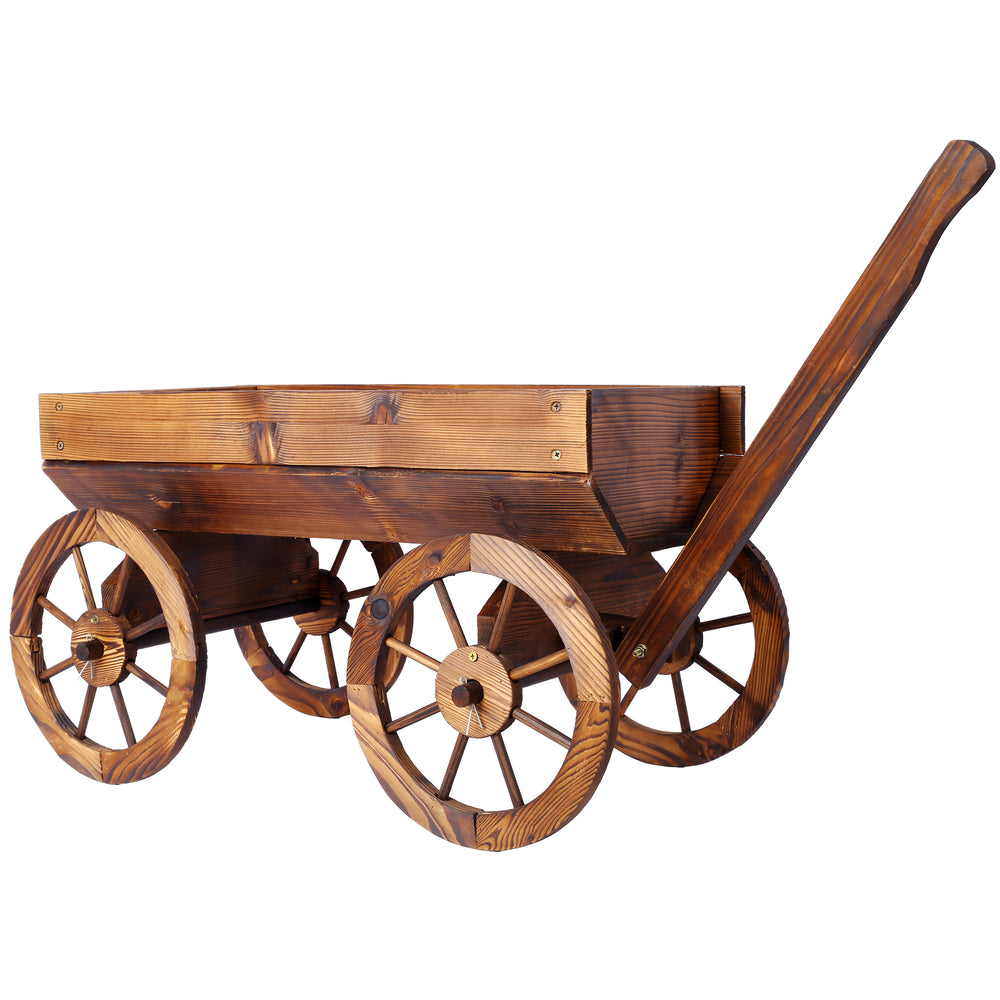 Wood Wagon Flower Planter Pot Stand W/Wheels Home Garden Outdoor Decor Media 1