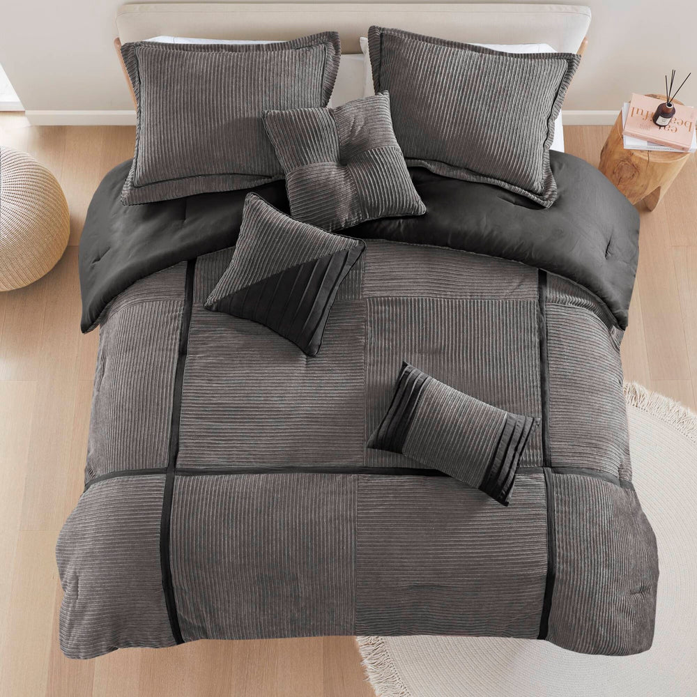 7 Piece Micro Corduroy Comforter Set Grey King Media 7