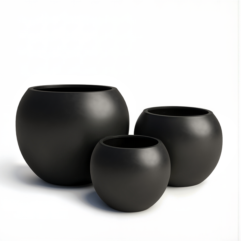 DTY Fiberstone Globe Planter Indoor Outdoor — Lightweight Sphere Ball Pot for Olive Tree, Monstera & Palm | Fiberglass Stone | UV Resistant, Drainage Hole | 2 Coco Mats | Black | 12.6" D × 10" H