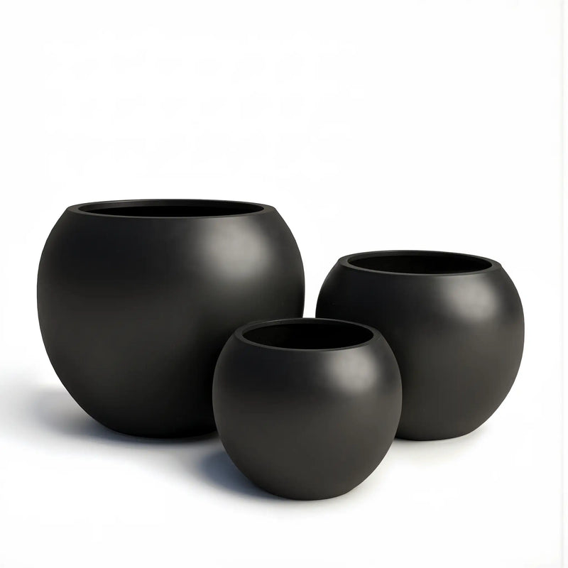 DTY Fiberstone Globe Planter Indoor Outdoor — Lightweight Sphere Ball Pot for Olive Tree, Monstera & Palm | Fiberglass Stone | UV Resistant, Drainage Hole | 2 Coco Mats | Black | 12.6" D × 10" H