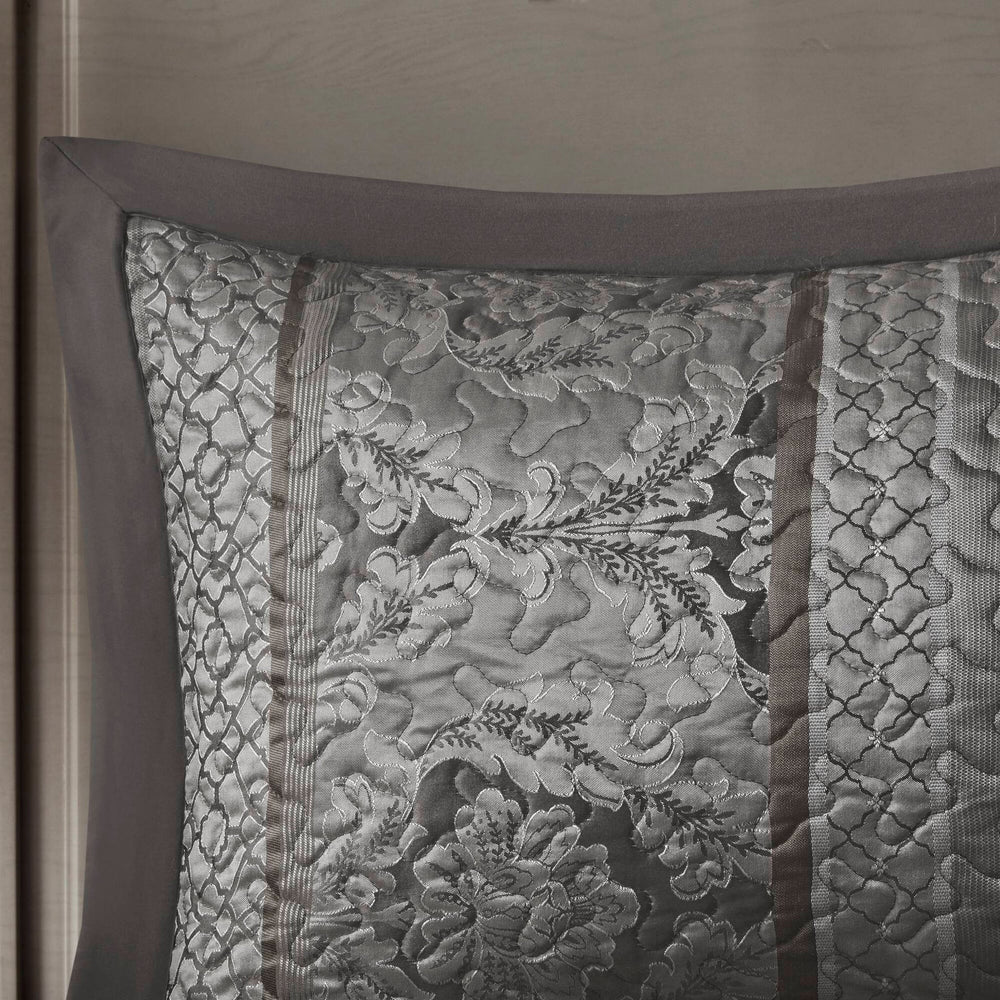 5-Piece King 5 Piece Reversible Jacquard Bedspread Set,Grey Media 9