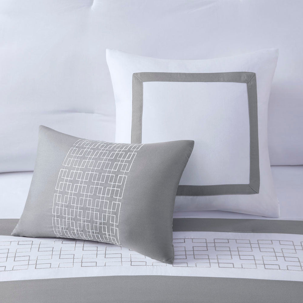 8 Piece Embroidered Comforter Set White Queen Media 16