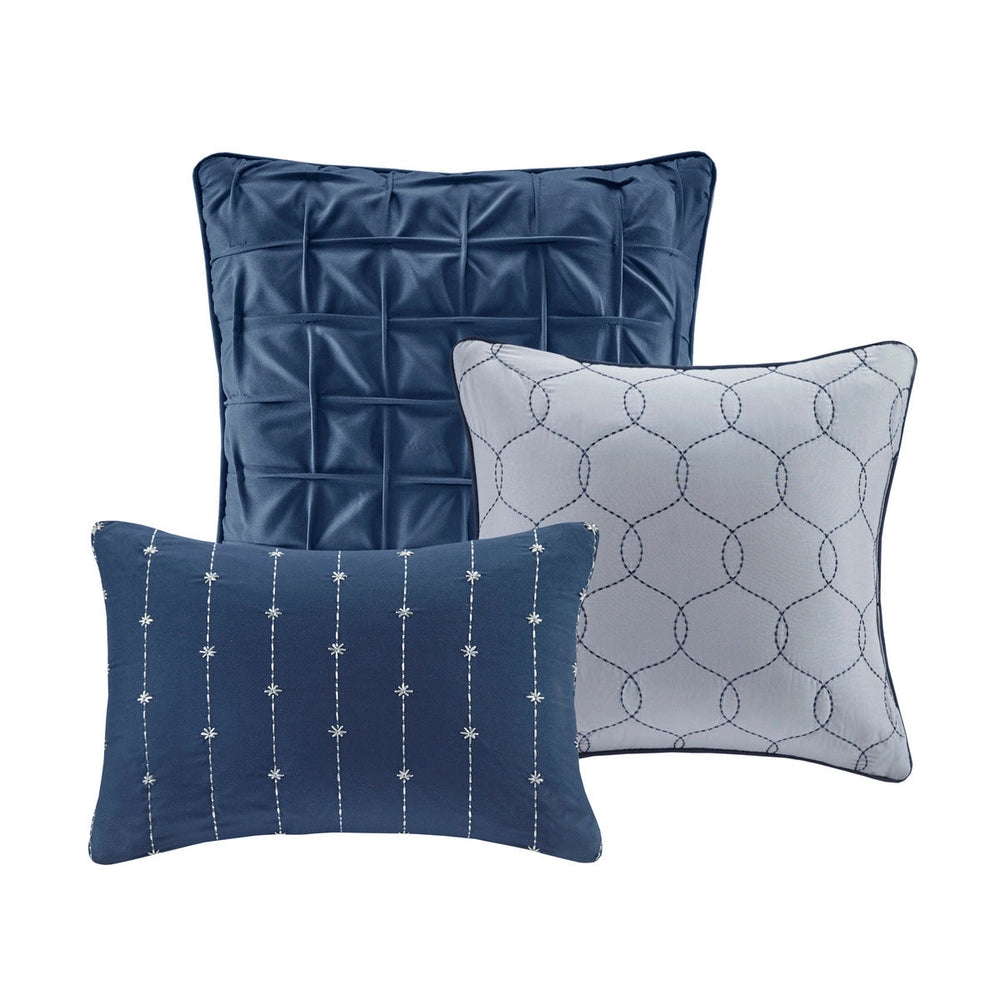 7 Piece Printed Seersucker Comforter Set Navy Cal King Media 2