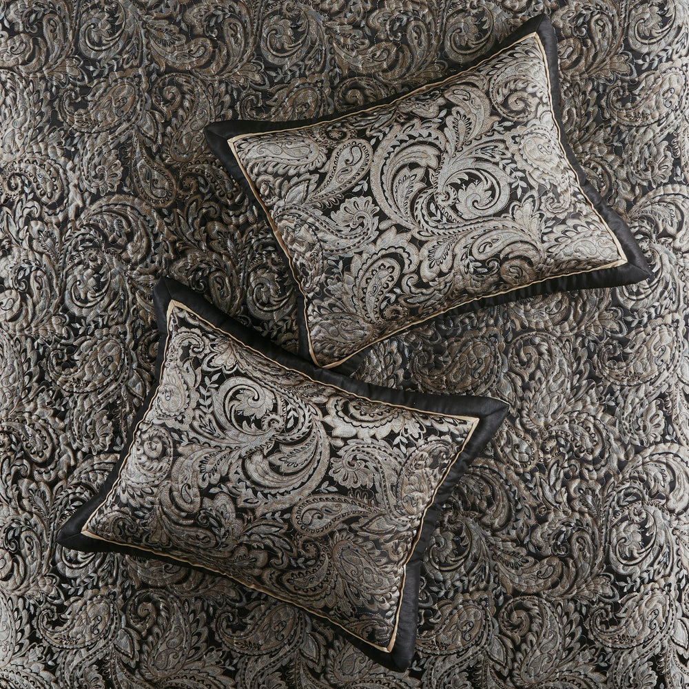 5 Piece Jacquard Bedspread Set with Throw Pillows Black Queen Media 9