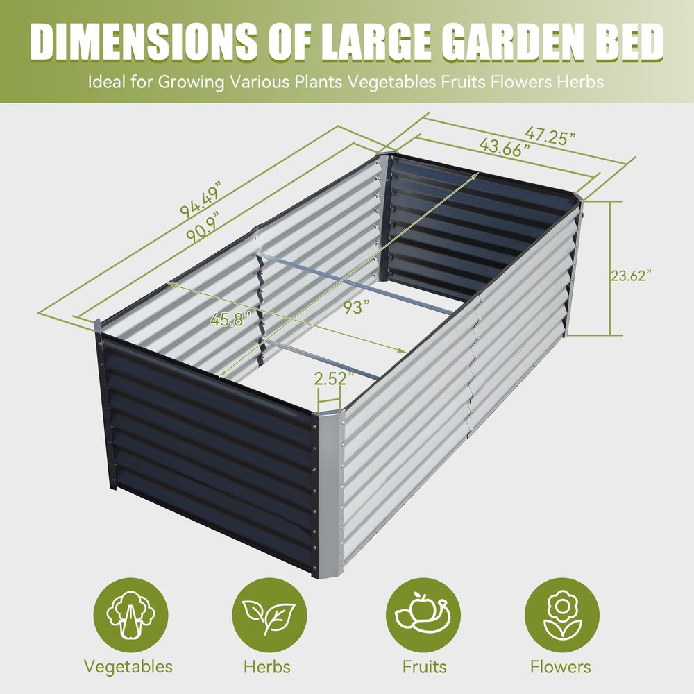 8x4x2 ft Galvanized Raised Garden Bed, Outdoor Planter Garden Boxes Large Metal Planter Box for Gardening Vegetables Fruits Flowers,Silver Media 8