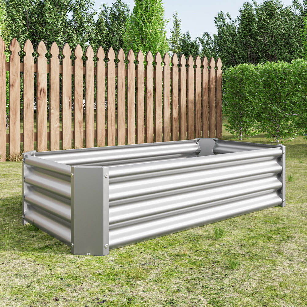 2PCS Silver 4×2×1ft Metal Raised Garden Bed, Rectangle Raised Planter for Flowers Plants, Vegetables Herb Media 9